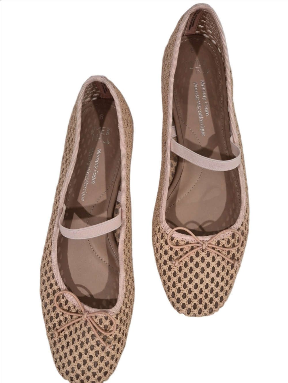 Time and Tru Knit Ballet Flats with Bow - Light Pink